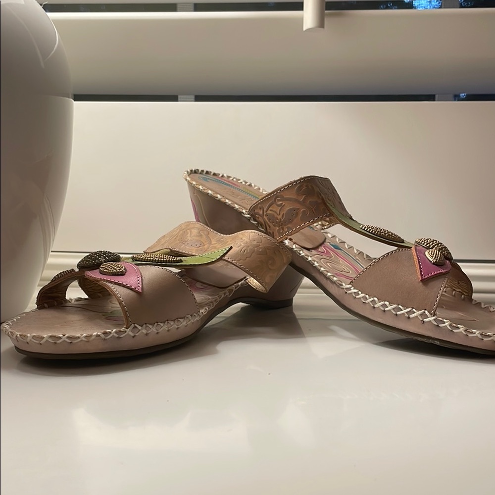 Elegant Pink, Green, Gold and Tan Women's Sandals